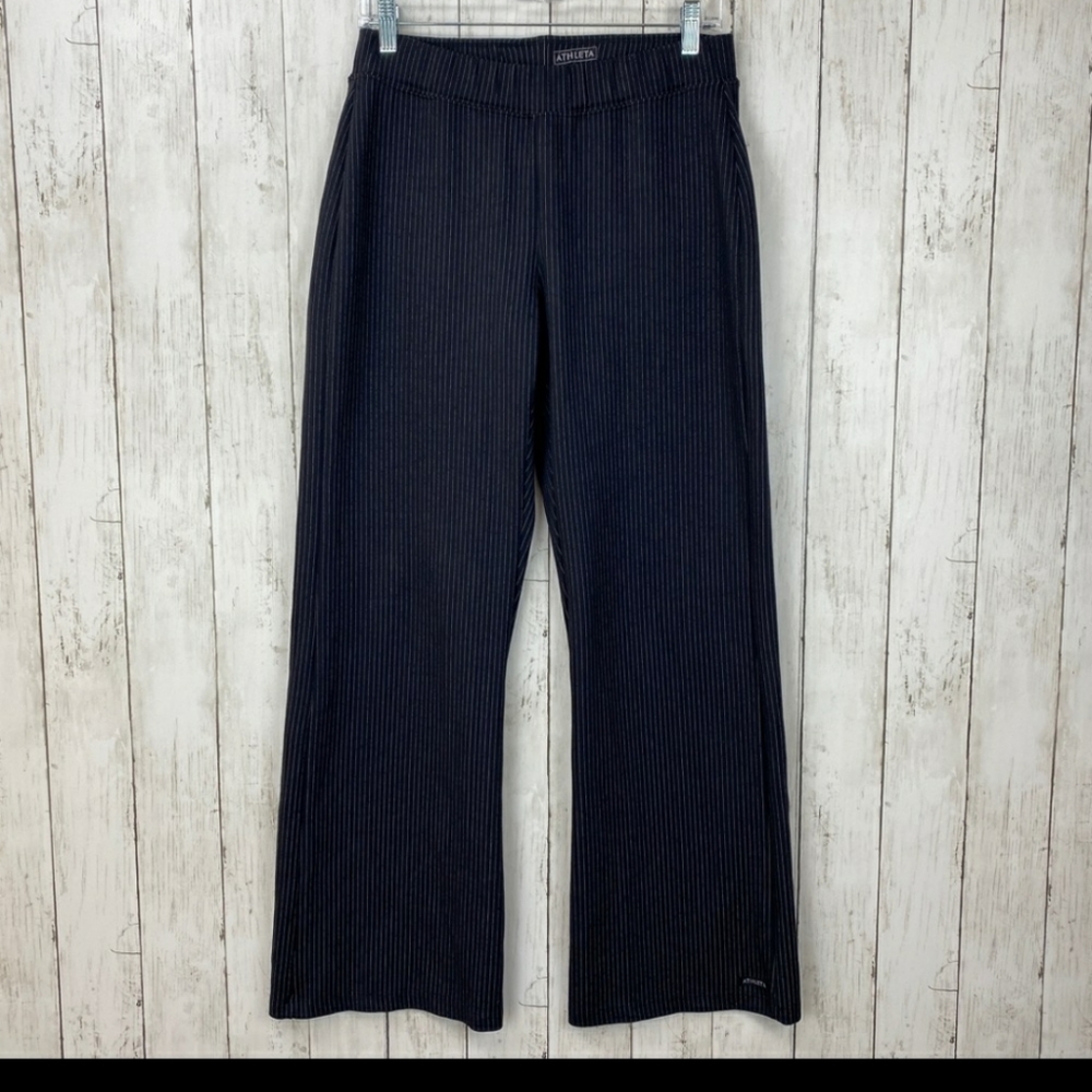 Athleta Pinstripe Pull On Pants Back Pockets Large